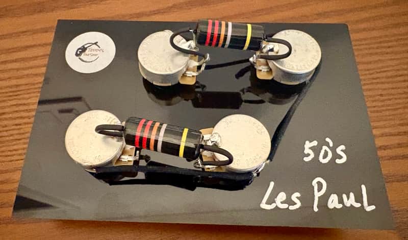 Gibson Les Paul 50s style wiring harness with new Bumblebee 0.022uF paper in oil capacitors and split long shaft pots image 1