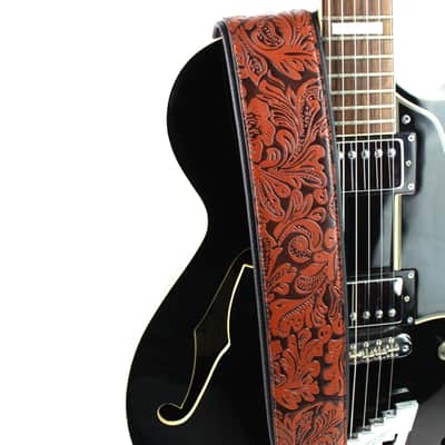 Walker And Williams G-970 Bourbon Brown Embossed Western Floral Strap with Padded Glove Leather Back image 7