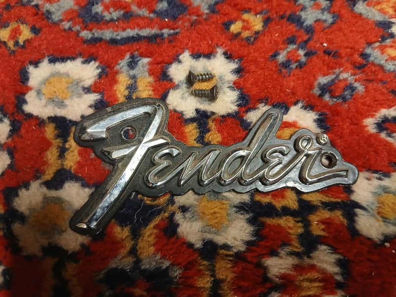Fender 70s Vintage Steel Logo Badge Emblem No Underline Chrome/Black image 1