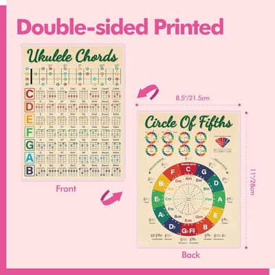 Gethelud Ukulele Chords Cheat Sheet, Double Side Laminated Chord Chart Poster for Beginner, Ukulele Scales Circle of Fifths Wheel Chart for Music Theory (A4 Size, 8.5” x 11”) image 2