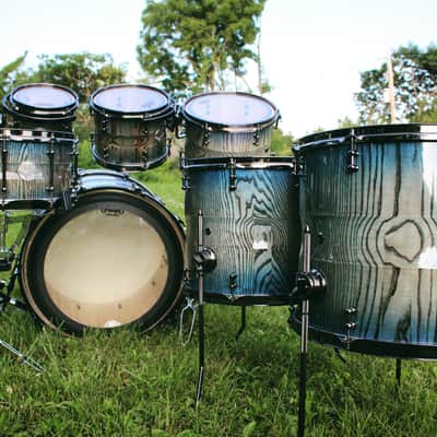 HHG Drums 7 Piece Contoured Ash Stave Kit 2019 Electric Ocean Burst image 3