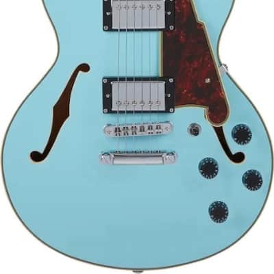 D'Angelico 6 String Semi-Hollow-Body Electric Guitar, Sky Blue DAPMINIDCSKBCS image 1