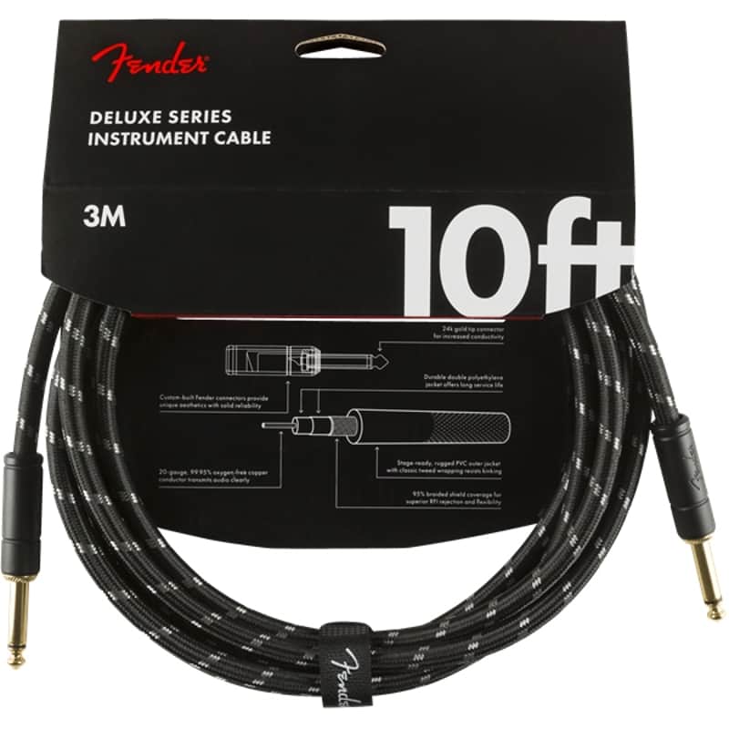 Fender Deluxe Series Instrument Cable 10 Foot Black Tweed