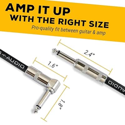 Instrument Cable - Amp Cord for Bass & Electric Guitar - Straight to Right Angle 1/4 Inch Instrument Cable - Brown/Yellow Braided Tweed, 20ft image 4