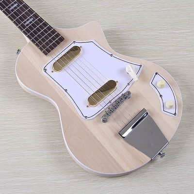 Natural Finish Mini Electric Guitar 38 Inch, Basswood Body, Maple Neck Through