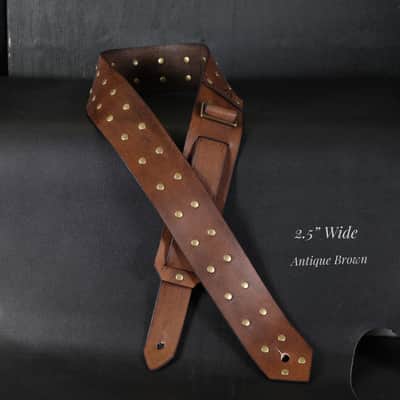 Studded Leather Guitar Strap. 2.5” Wide. 47” to 54” adjustable. Antique Brown image 3