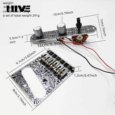 Loaded engraved Silver Guitar Tele Style Control Plate with Roller Saddles Bridge image 5