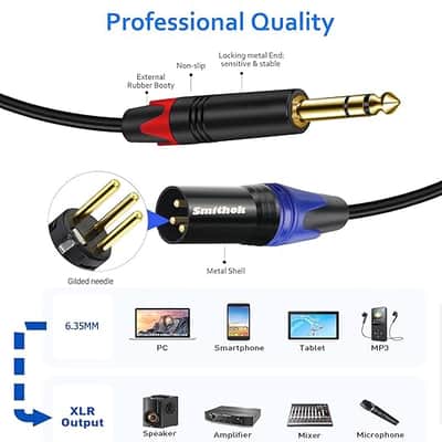 1/4 to XLR Cable,Quarter inch(6.35mm) TRS to XLR Male, 1/4" Stereo Jack to XLR Balanced Interconnect Cord Patch Cable,Compatible with Speakers, Audio Consoles -3.3Ft(1m) image 3