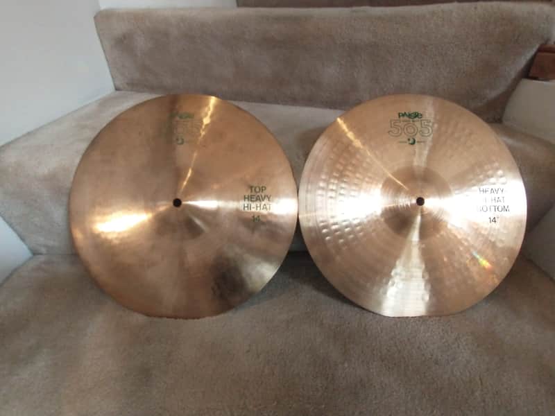 Paiste Vintage series 505 green label 14 in hi hat cymbals, 953/1109 grams excellent condition! image 1
