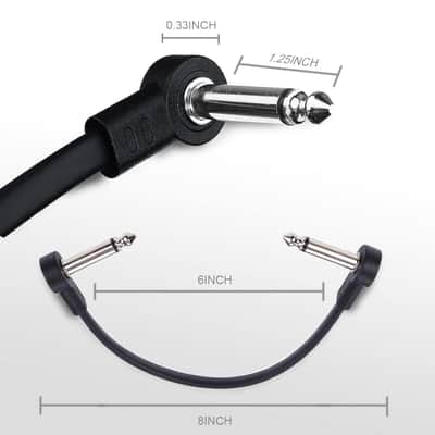 6 Inch Guitar Patch Cables 4 Pack, 1/4" TS Right Angle Effect Pedal Flat Cables, Pedal Board Patch Cables, Black image 3