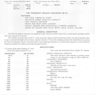 DB Sound Prodcuts- Sound Reinforced Systems, promotional cut-sheet, vintage image 2