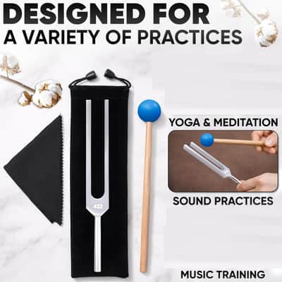 432 Hz Tuning Fork Set for Meditation and Sound Practice — Precision 7.2" Aluminum Alloy with Silicone Reflex Hammer Striker, Cleaning Cloth and Travel Bag — Chakra Tuning Forks Set for Relaxation image 3