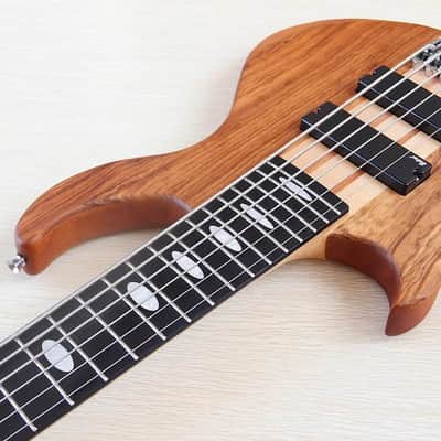 Custom Left Handed 6 String Electric Bass, Zebra Wood Top Body, Maple Neck Through, 24 Frets Fingerboard image 3