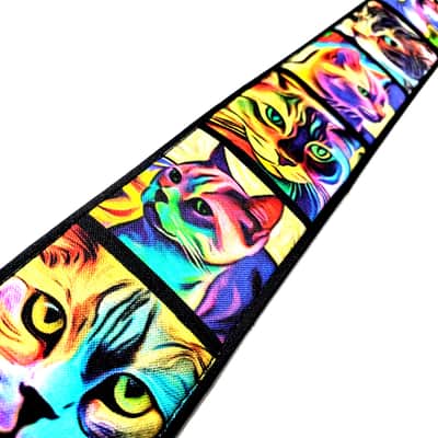 Psychedelic Cats Guitar Strap - Colorful Cats Guitar Strap - Rainbow Cats Guitar Strap - Painted Cats Guitar Strap - Universal Guitar Strap image 3