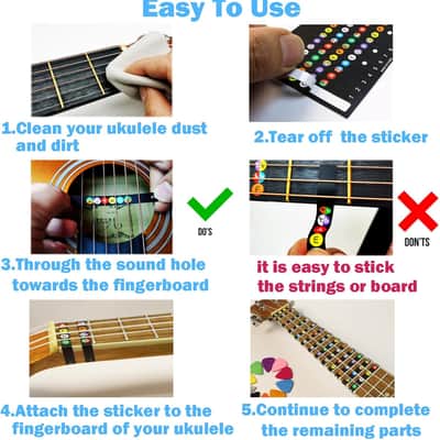 Ukulele Beginner's Kit: Chord Chart, Fretboard Stickers, Picks - Black and White Vinyl, Ukulele Accessory image 5