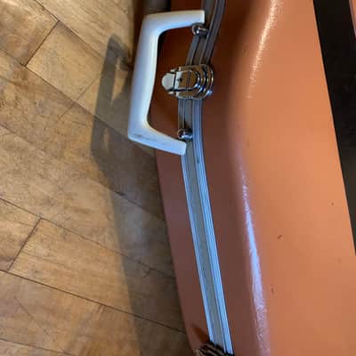 Vintage MIJ Japanese Acoustic guitar dreadnought Case 1970’s 70’s- Salmon Pinw blue interior fits Yamaha FG-180 red label and others image 2