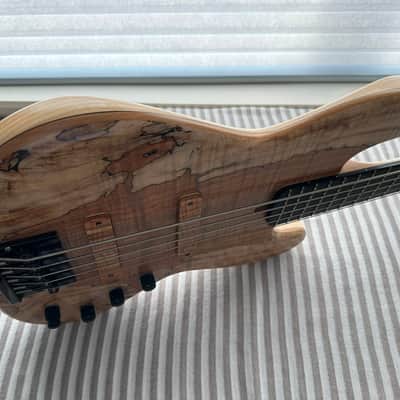 MG Bass MGBASS JB1 SPALTED MAPLE 5-string bass, Made in USA, SPALTED MAPLE top, ASH body, 3-piece MAPLE neck, EBONY fretboard, BARTOLINI pickups and preamp, Italia Leather Straps 4” wide Acorn Amber strap, GATOR hardshell case image 11