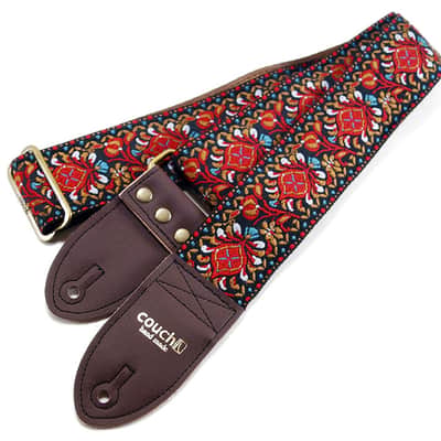 Buckskin Hendrix-Style Woven Guitar Strap Made of Recycled Seatbelt and Vegan Leather image 1