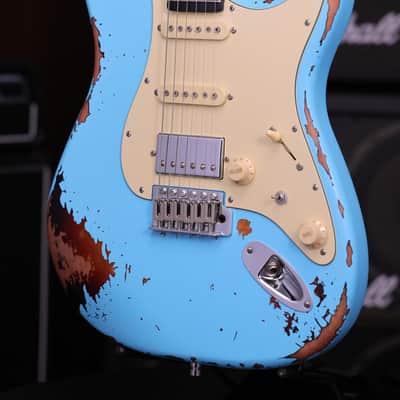 Dhatarattha HSS Strat-Style – Surf Blue Over Sunburst Nitro Relic image 5