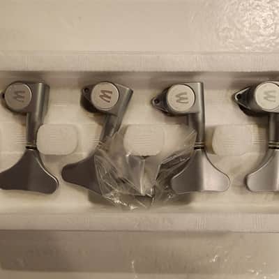 Old Style Warwick Bass Tuner Machine Heads 4pcs. Left / bass side. Platinum / Satin / Brushed Chrome finish. image 3