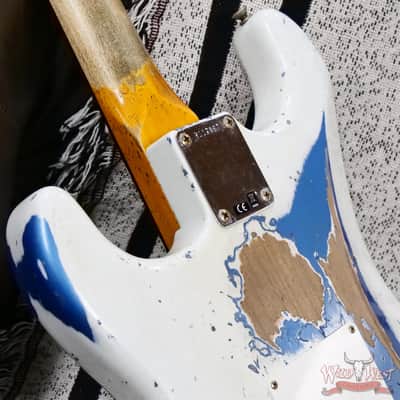 Fender Custom Shop Wild West White Lightning Stratocaster HSS Floyd Rose Rosewood Fingerboard 22 Frets Heavy Relic Lake Placid Blue 7.70 LBS image 13