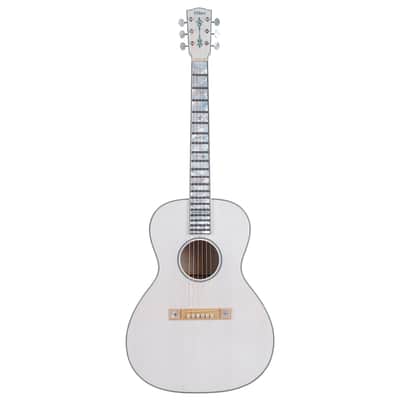 iMus i00-Size Handcrafted Acoustic Guitar - Adirondack Spruce Top with Flamed Maple Back and Sides - 90-Day Build,Ebony Fretboard Abalone Inlay - Stage and Studio Pro - Gloss White -Chinese Mother-of-Pearl Inlay Art image 1