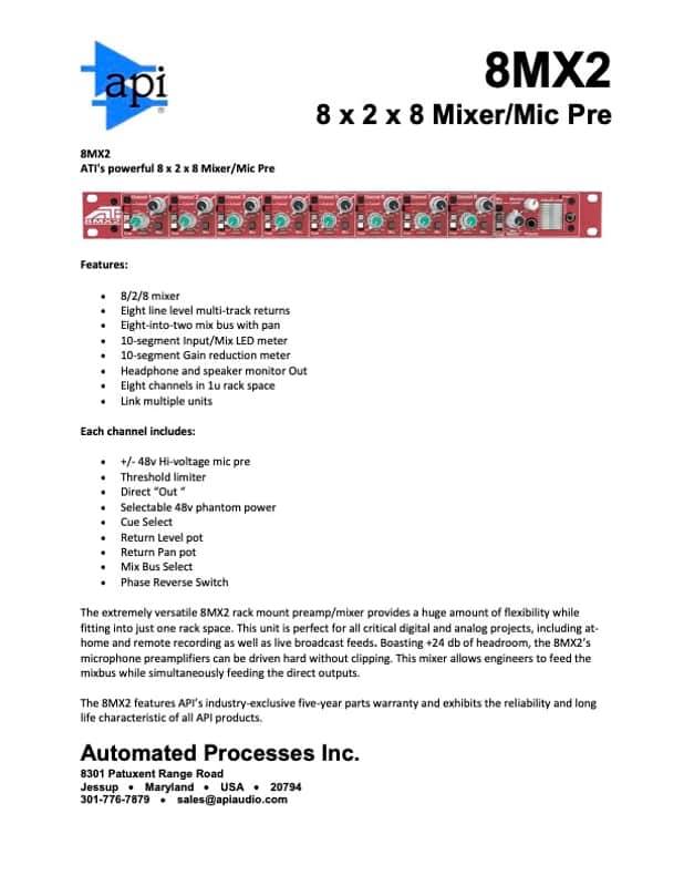 ATI 8MX2 8x2x8 Mic Pre Mixer 2000s - Red | Reverb