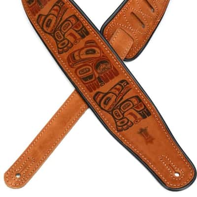 Levy's 2 1/2" Suede Leather Guitar/Bass Strap w/ Haida Totem Pole Print - Honey image 2