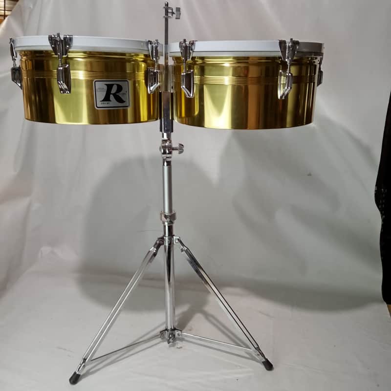 Rogers Natural BRASS Timbales NOS-OG-Box 6.5"x13/14+Big R Stand+Cowbell-Mt Drums image 1