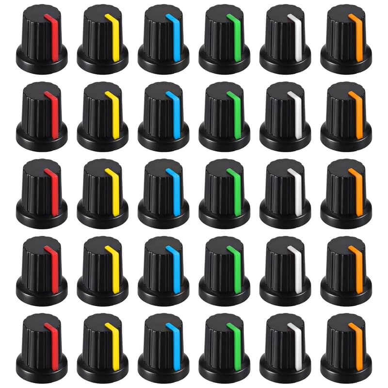 30 Pcs 6mm Knurled Shaft Potentiometer Knob, 6 Colors Potentiometer Control Knobs, Plastic Guitar Volume Tone Rotary Knob for Electric Guitar Volume Tone Knobs, Amplifier amp Volume Control image 1