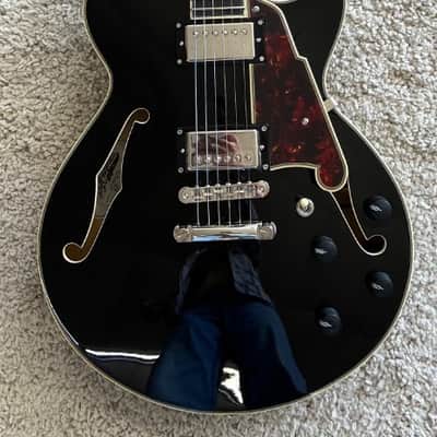DAngelico Premier SS Semi-Hollow Electric Guitar, Black Flake, Stopbar Tailpiece image 1