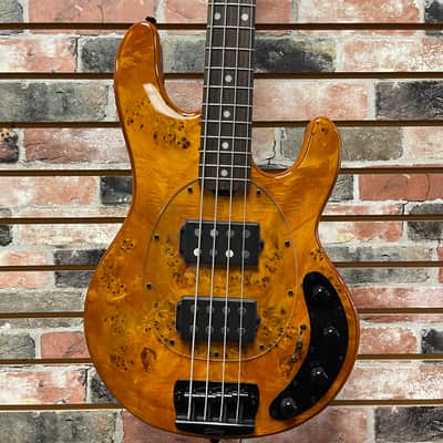 Sterling by Music Man Stingray Ray34 HH Amber Burled Poplar Top image 1