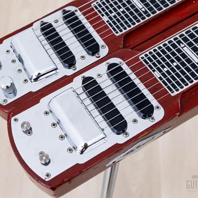 1955 Fender Stringmaster Dual 8 Console Lap Steel Double Neck Push Button, Red w/ Legs & Tweed Case image 5