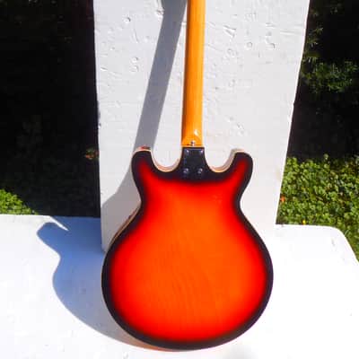 Teisco  Archtop Semi Hollow Body Guitar, 1960's, Sunburst, 3 PU's, Very Fancy image 8