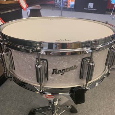 Rogers Dyna-Sonic 5x14" Wood Snare Drum with Beaver Tail Lugs - Reissue 2022 - White Marine Pearl image 1