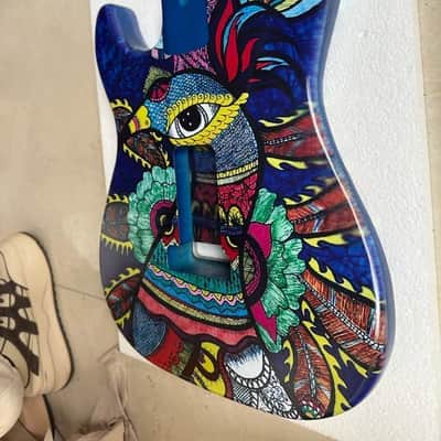 Custom Blue Grafitti Finish Guitar Stratocaster Strat Style Poplar Wood Body image 3