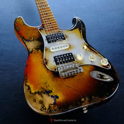 Fender Stratocaster Honey Burst H/S/H Reverse Headstock Aged Relic (RARE) image 2