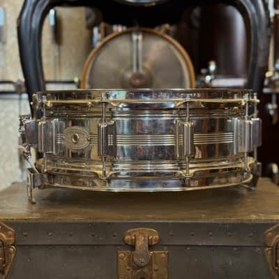 VINTAGE 1960's 5x14 Rogers 5-Line Chrome over Brass Dynasonic Snare Drum image 3