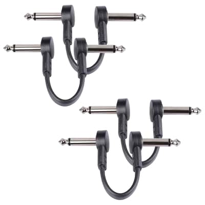 6 Inch Guitar Patch Cables 4 Pack, 1/4" TS Right Angle Effect Pedal Flat Cables, Pedal Board Patch Cables, Black image 1