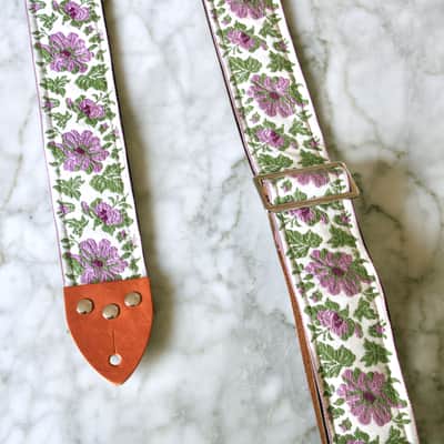 Vintage 70s Mauve 'Flowers' Hippie Guitar Strap Replica image 2