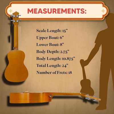 Bamboo Beach Concert Ukulele for Adults, Beginner and Professional Musical Instrument, Travel-Friendly with Gig Bag, Sunburst image 2