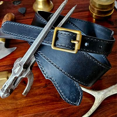 Guitar strap - Hand made and hand stitched leather guitar strap, Black & Black - "Wolf" [SOLD - MORE MADE TO ORDER] image 6