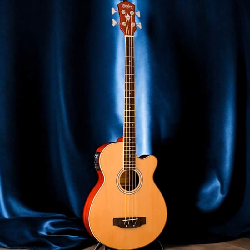 Washburn AB5K 4-String Acoustic Bass Guitar Natural Koa image 1