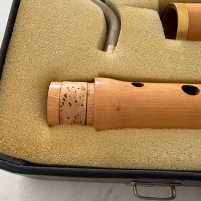 Vintage Moeck Tuju Bass Recorder in Natural Maple w/ Brass Rings image 2
