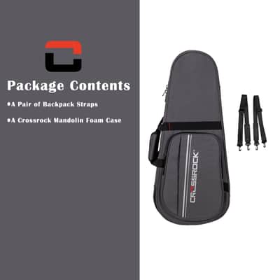 Crossrock Mandolin Foam Case for A & F Style | Lightweight Gray Gig Bag with Plush Interior & Storage Pockets (CRP300MAFDG) image 3