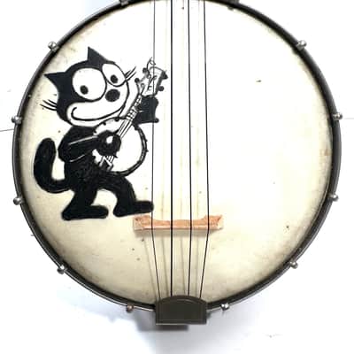 Old Stella painted banjolele banjo uke with art on the head Felix the banjo Cat 1940s - Wood image 1