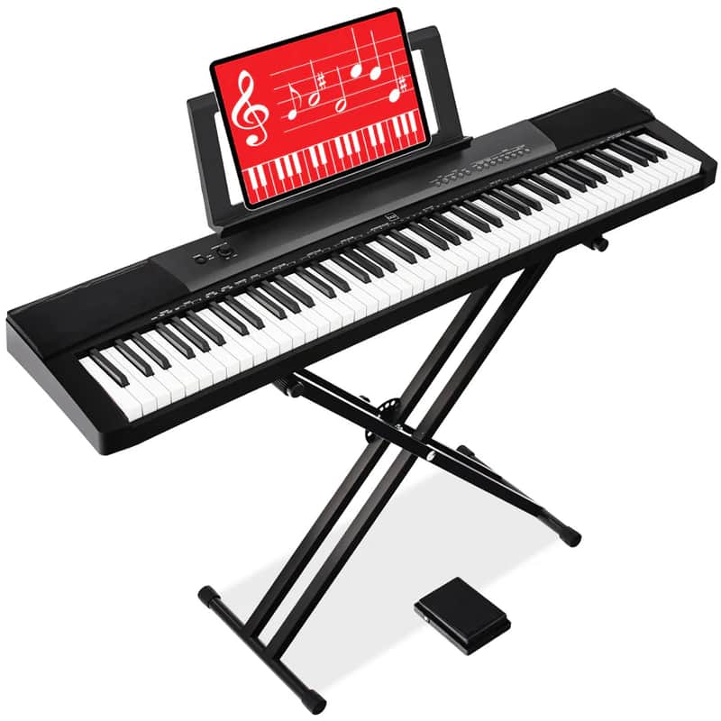 Cxxss 88-Key Digital Piano Set w/ Semi-Weighted Keys, Stand, Sustain Pedal - Black image 1