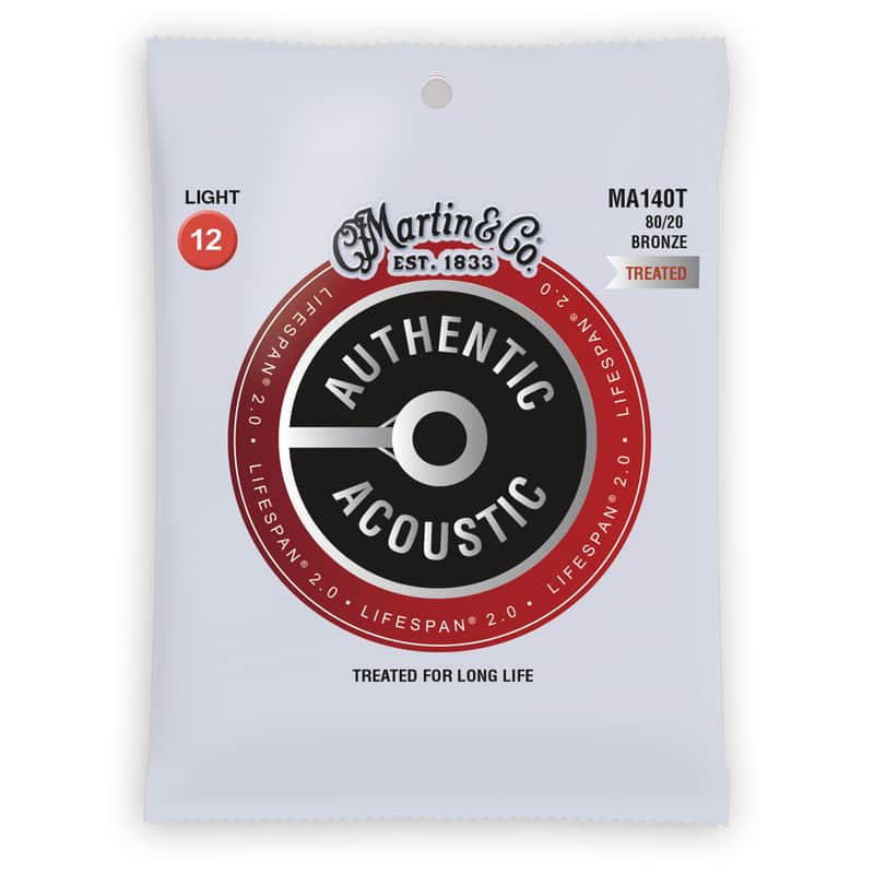 Martin MA140T Authentic Acoustic Lifespan 2.0 80/20 Bronze Acoustic Guitar Strings - Light (.12 - .54) image 1