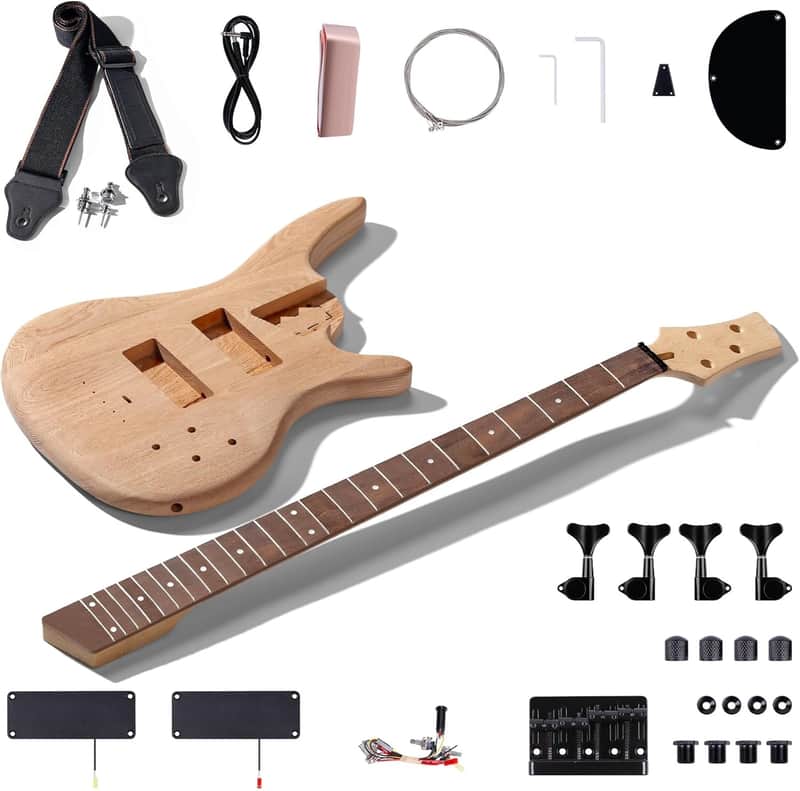 DIY Electric Bass Guitar Kits -Roasted Ash Body,Roasted Maple Neck and Ebony Fingerboard - Fully Components Included image 1
