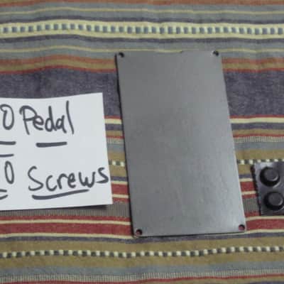 used Boss bottom plate (NO: rubber padding,label,serial number) for compact sized pedal - specifically from mid 1980s - metal, OUTER side: semi-gloss gray fiish / INNER side: flat gray finish -- back end has factory made small cut out for power jack image 1